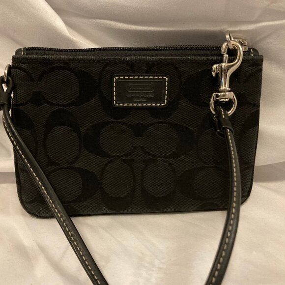 Coach Canvas Monogram Black Wristlet Coin Purse - Picture 1 of 4